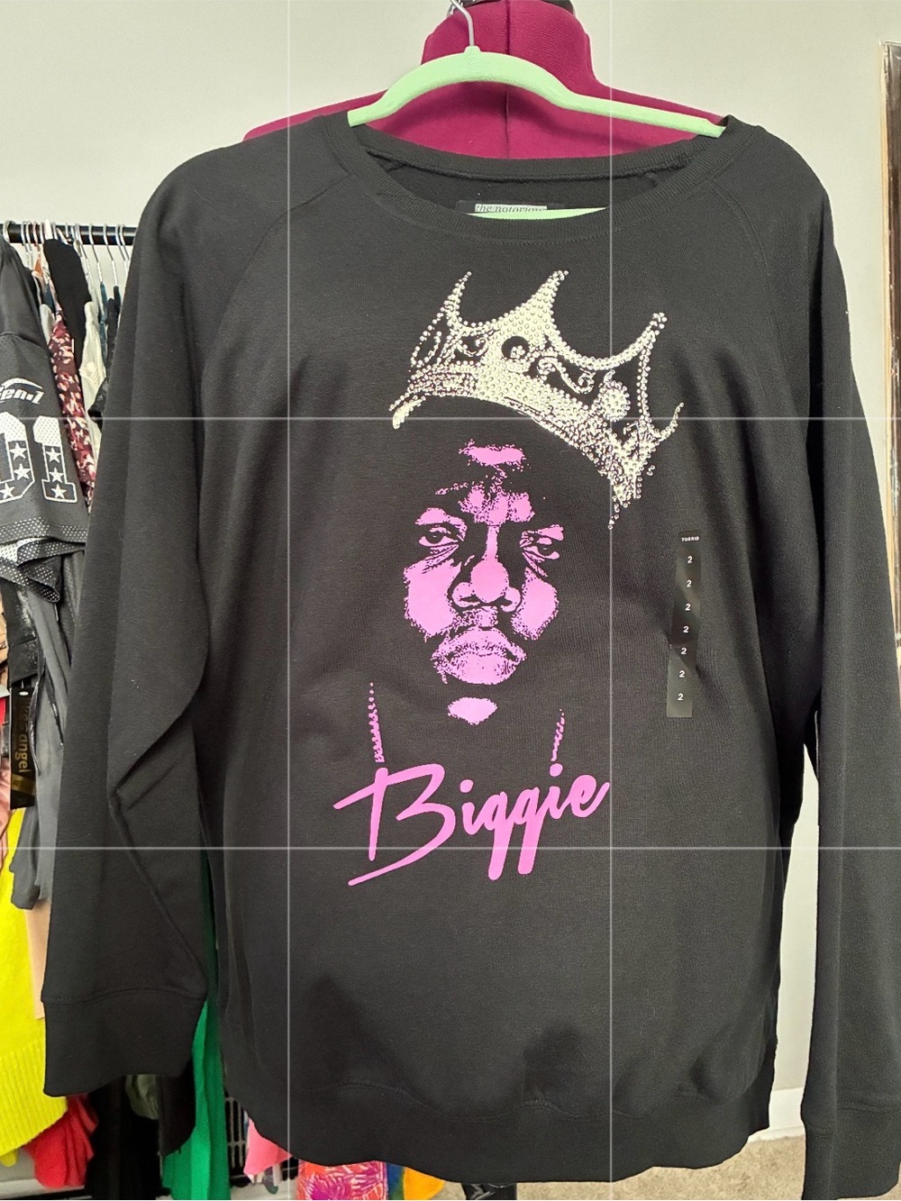 Biggie Rhinestone Crown Graphic Sweatshirts with Pink Portrait - Picture 1 of 3